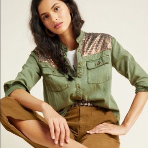 Gorgeous Anthropologie Button-Down sequin top
